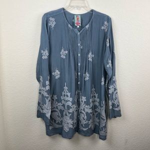 Johnny Was Frinna Pleated Button Down Blouse Size Large